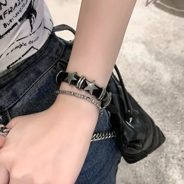 Sweet and Breathable Design Women's Leather Bracelet Hip-Hop Punk y2k